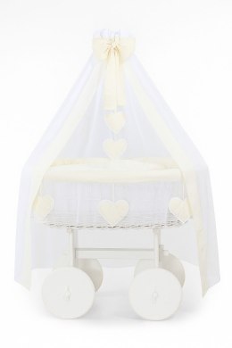 Wiklinowy kosz Mojżesza z baldachimem Deluxe Amelia - biały + kremowa pościel