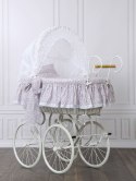 Wiklinowy kosz Mojżesza Retro ze składaną budką Jasmine - biały + różowa pościel z koronką