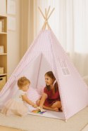 Namiot TIPI dla dzieci +mata + zawieszki pióra - Chevron różowy