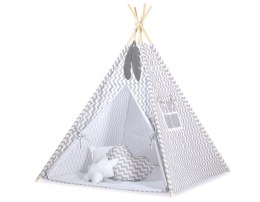 Namiot Tipi dla dzieci + zawieszki pióra - Chevron szary