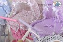 Wiklinowy wózek dla lalek wysoki z różową pościelką i wyściółką NATALIA naturalny