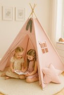 Namiot TIPI dla dzieci + mata + poduszki + zawieszki pióra - brudny róż