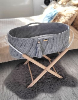 Kosz Mojżesza BOHO bawełniany Handmade z materacykiem - ciemny szary