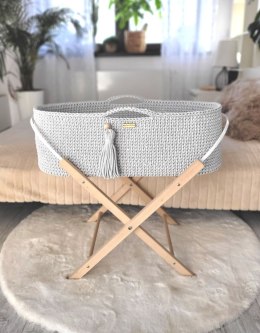 Kosz Mojżesza BOHO bawełniany Handmade z materacykiem - jasny szary