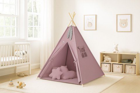Namiot Tipi dla dzieci + zawieszki pióra - róż retro
