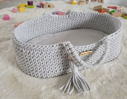 Kosz Mojżesza BOHO bawełniany nosidełko dla lalek - jasny szary