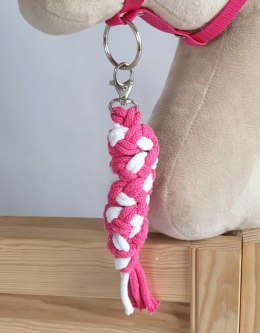 Uwiąz dla konia Hobby Horse pleciony ze sznurka - biało-ciemnoróżowy