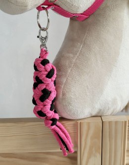 Uwiąz dla konia Hobby Horse pleciony ze sznurka - czarno-ciemnoróżowy