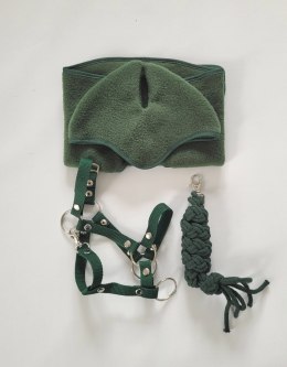 Zestaw dla Hobby Horse A3: polarowa derka + nauszniki - butelkowa zieleń