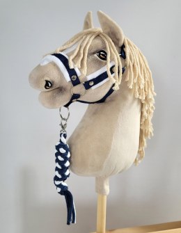 Uwiąz dla konia Hobby Horse pleciony ze sznurka - biało-granatowy