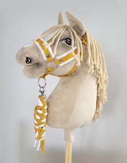 Uwiąz dla konia Hobby Horse pleciony ze sznurka - biało-musztardowy