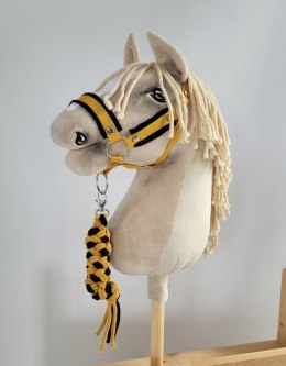 Uwiąz dla konia Hobby Horse pleciony ze sznurka - czarno-musztardowy