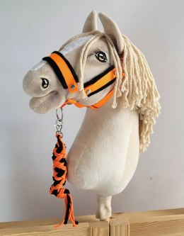 Uwiąz dla konia Hobby Horse pleciony ze sznurka - neon orange/ czarny