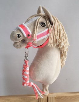Uwiąz dla konia Hobby Horse pleciony ze sznurka - neon pink/ biały