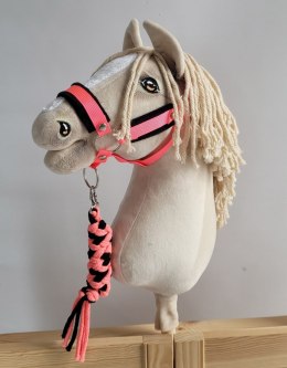 Uwiąz dla konia Hobby Horse pleciony ze sznurka - neon pink/ czarny