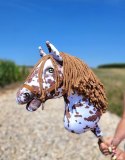 Hobby Horse Duży koń na kiju Premium - tarantowaty biało-brązowy z brązową grzywą A3