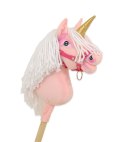 Hobby Horse Jednorożec na kiju różowy z białą grzywą i złotym rogiem A4