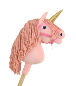 Hobby Horse Jednorożec na kiju różowy z różową grzywą i złotym rogiem A4