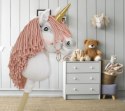 Hobby Horse Jednorożec na kiju biały, grzywa brudny róż i złoty róg A4