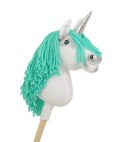 Hobby Horse Jednorożec na kiju biały, grzywa miętowa i srebrny róg A4