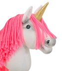 Hobby Horse Jednorożec na kiju biały, grzywa neonowy róż i złoty róg A4