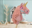 Hobby Horse Jednorożec na kiju brudny róż z różową grzywą i złotym rogiem A4