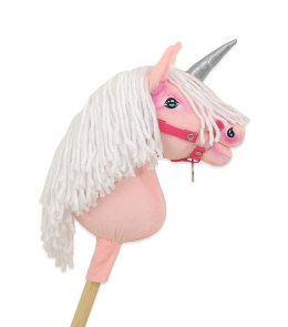 Hobby Horse Jednorożec na kiju różowy z białą grzywą i srebrnym rogiem A4