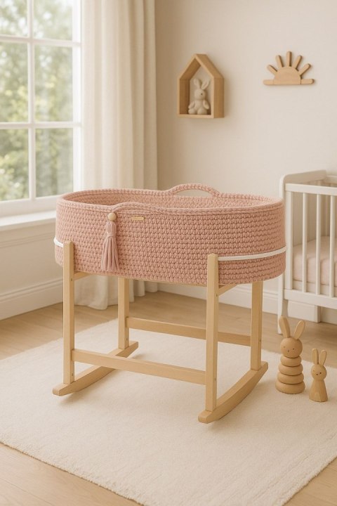 Kosz Mojżesza BOHO Handmade z kołyską - pastel pink
