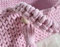 Kosz Mojżesza BOHO bawełniany nosidełko dla lalek z drewnianą kołyską - różowy