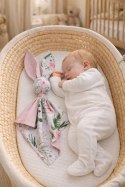 Miękka przytulanka DOUDOU kocyk króliczek z bawełny - Peonie różowe - róż
