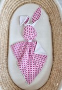 Zając przytulanka DOUDOU dwustronna bawełna i minky - Mini rozeta różowa - biały