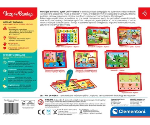 Clementoni Gry Edukacyjne 50780 Mówiące Pióro 500 Pytań Litery i Słowa