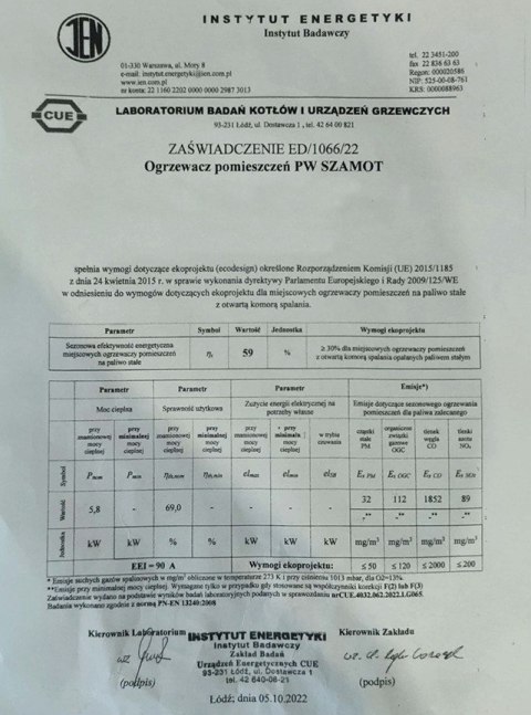 Piec Piecyk SZAMOTOWY Koza APOLLO + ZESTAW RUR ATEST POLSKA produkcja